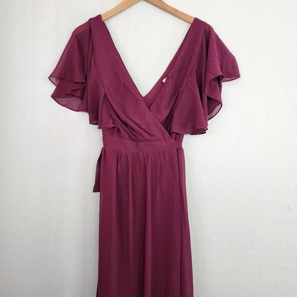 NEW Lulus Convincing Grace Burgundy Flutter Sleeve Wrap Maxi Dress - Picture 6 of 13